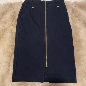 Chic Navy Pencil Skirt with Gold Zipper